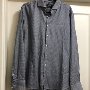 seidensticker mens houndstooth cotton button front LS blue white shirt 17 XL 43